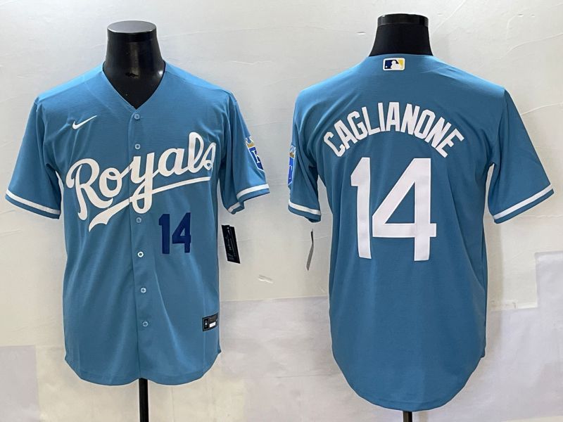 Men 2025 Kansas City Royals 14 Caglianone Light Blue Game Nike MLB Jersey style 4